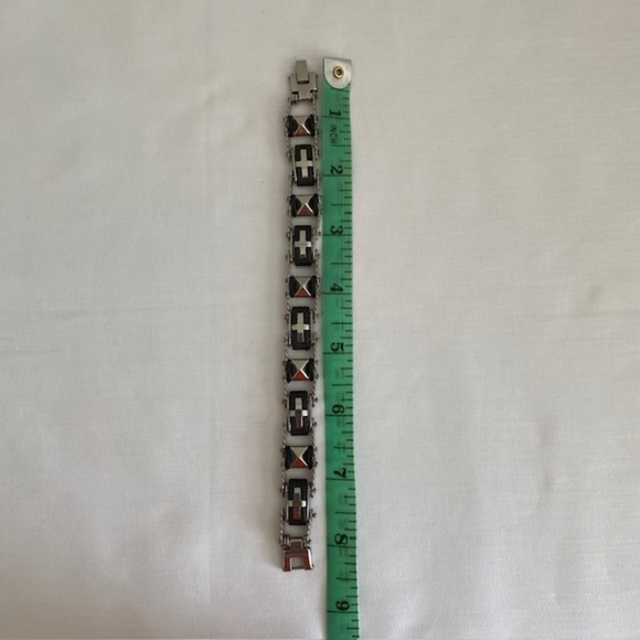 Silver Tone Black Silicone Titanium Metal Bracelet Length 8 1/2" - Picture 8 of 8